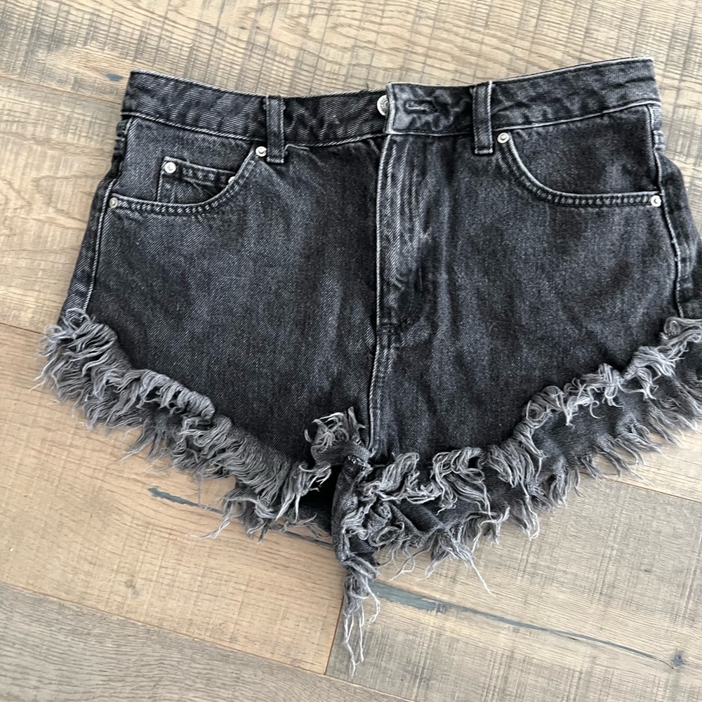 Topshop black Denim Fringe Festival Shorts